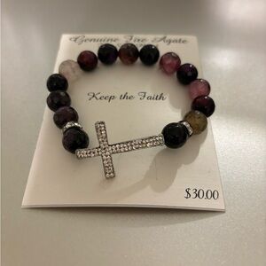 Genuine Fire Agate Cross Bracelet - Multicolor